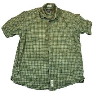 Eddie Bauer Men's Corded Chambray Button Up Shirt Large Green Plaid Casual